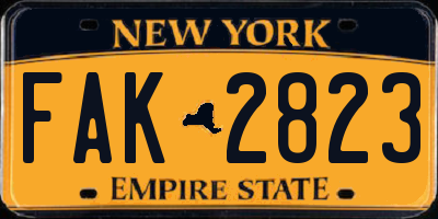 NY license plate FAK2823