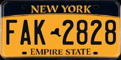 NY license plate FAK2828