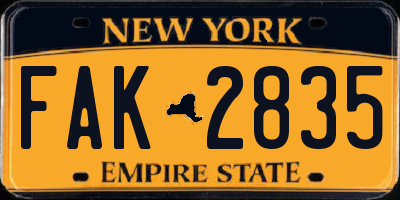 NY license plate FAK2835