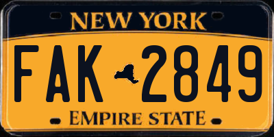 NY license plate FAK2849