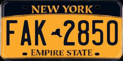 NY license plate FAK2850