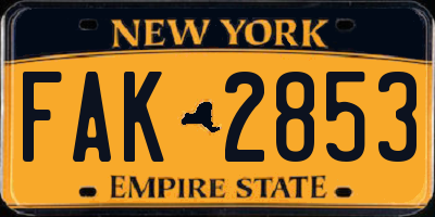 NY license plate FAK2853