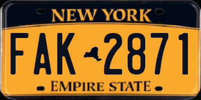 NY license plate FAK2871