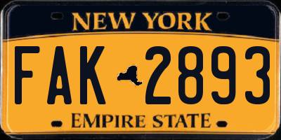 NY license plate FAK2893