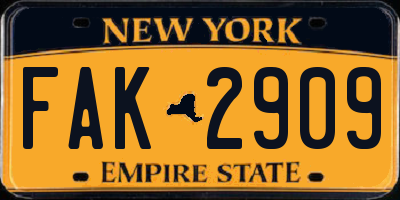 NY license plate FAK2909