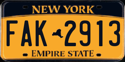 NY license plate FAK2913