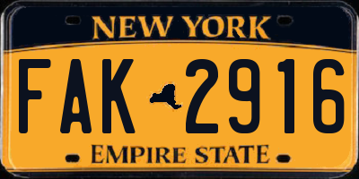 NY license plate FAK2916