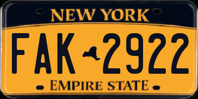 NY license plate FAK2922