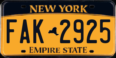 NY license plate FAK2925