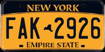 NY license plate FAK2926