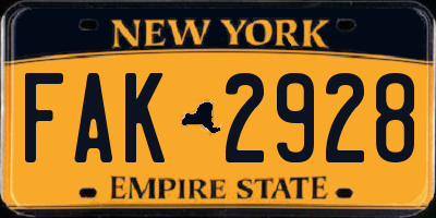 NY license plate FAK2928