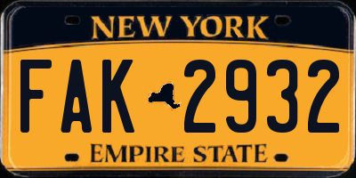 NY license plate FAK2932