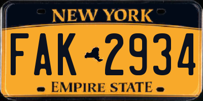 NY license plate FAK2934
