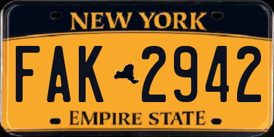 NY license plate FAK2942