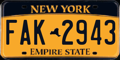 NY license plate FAK2943