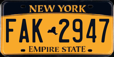 NY license plate FAK2947
