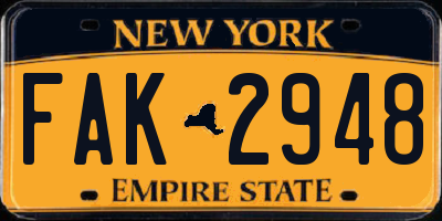 NY license plate FAK2948