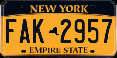 NY license plate FAK2957