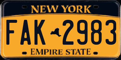 NY license plate FAK2983
