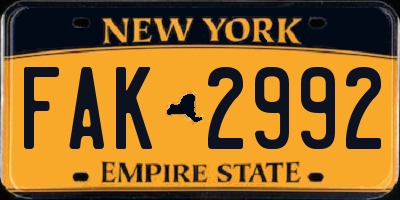 NY license plate FAK2992