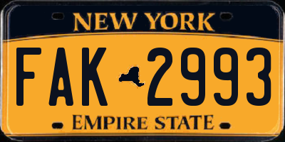 NY license plate FAK2993