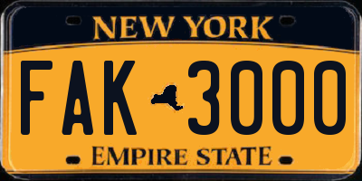 NY license plate FAK3000