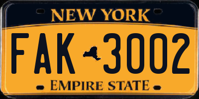 NY license plate FAK3002