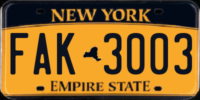 NY license plate FAK3003