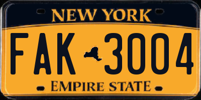 NY license plate FAK3004