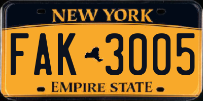 NY license plate FAK3005