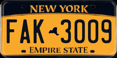 NY license plate FAK3009