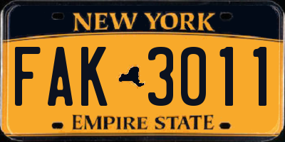 NY license plate FAK3011