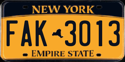 NY license plate FAK3013