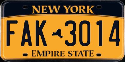 NY license plate FAK3014