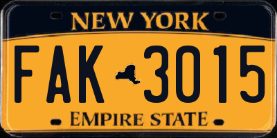 NY license plate FAK3015