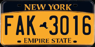 NY license plate FAK3016