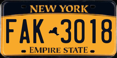 NY license plate FAK3018