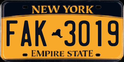 NY license plate FAK3019