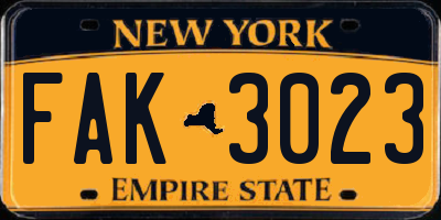 NY license plate FAK3023