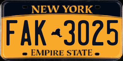 NY license plate FAK3025