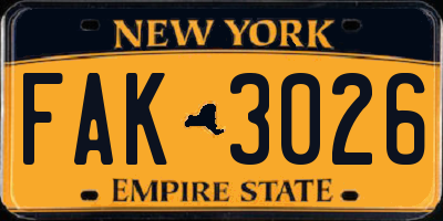 NY license plate FAK3026