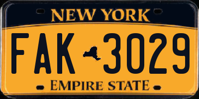 NY license plate FAK3029