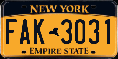 NY license plate FAK3031