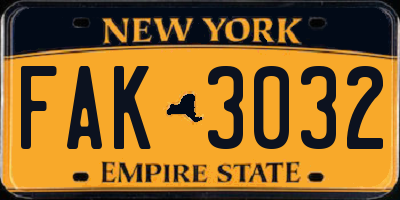 NY license plate FAK3032