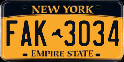 NY license plate FAK3034