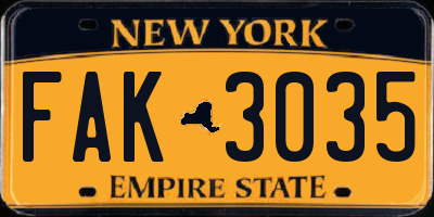 NY license plate FAK3035