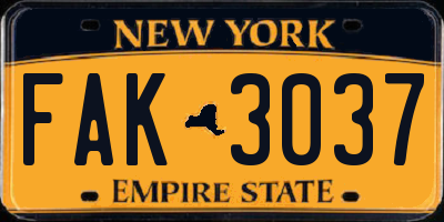 NY license plate FAK3037