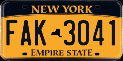 NY license plate FAK3041