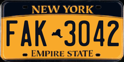 NY license plate FAK3042