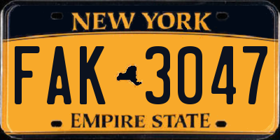 NY license plate FAK3047